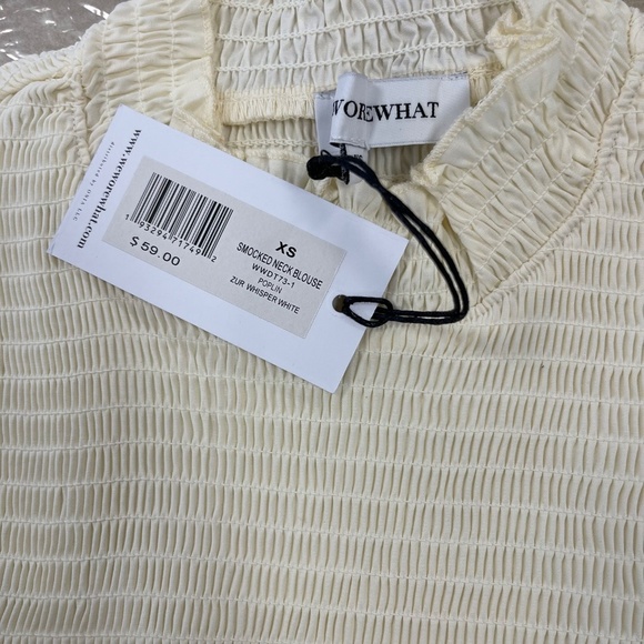 WeWoreWhat Smocked Neck Blouse Whisper White/Ivory - Size XS - NWT - Picture 3 of 6